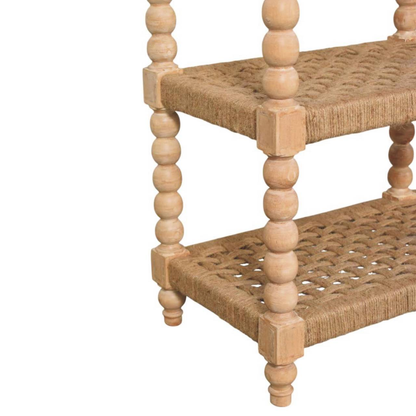 Artisan Furniture Solid Wood Savoy Bobbin Console with Jute Shelves, 2 Drawers, 4 Shelves, Beige