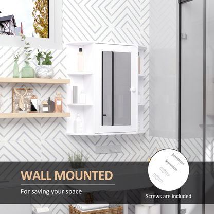 Wall Mounted Bathroom Cabinet w/ Mirror Single Door Storage Shelves HOMCOM