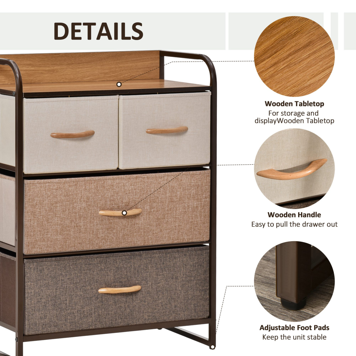 HOMCOM Closet Dresser, Dresser Tower  4 Easy Pull Fabric Drawer Steel Frame