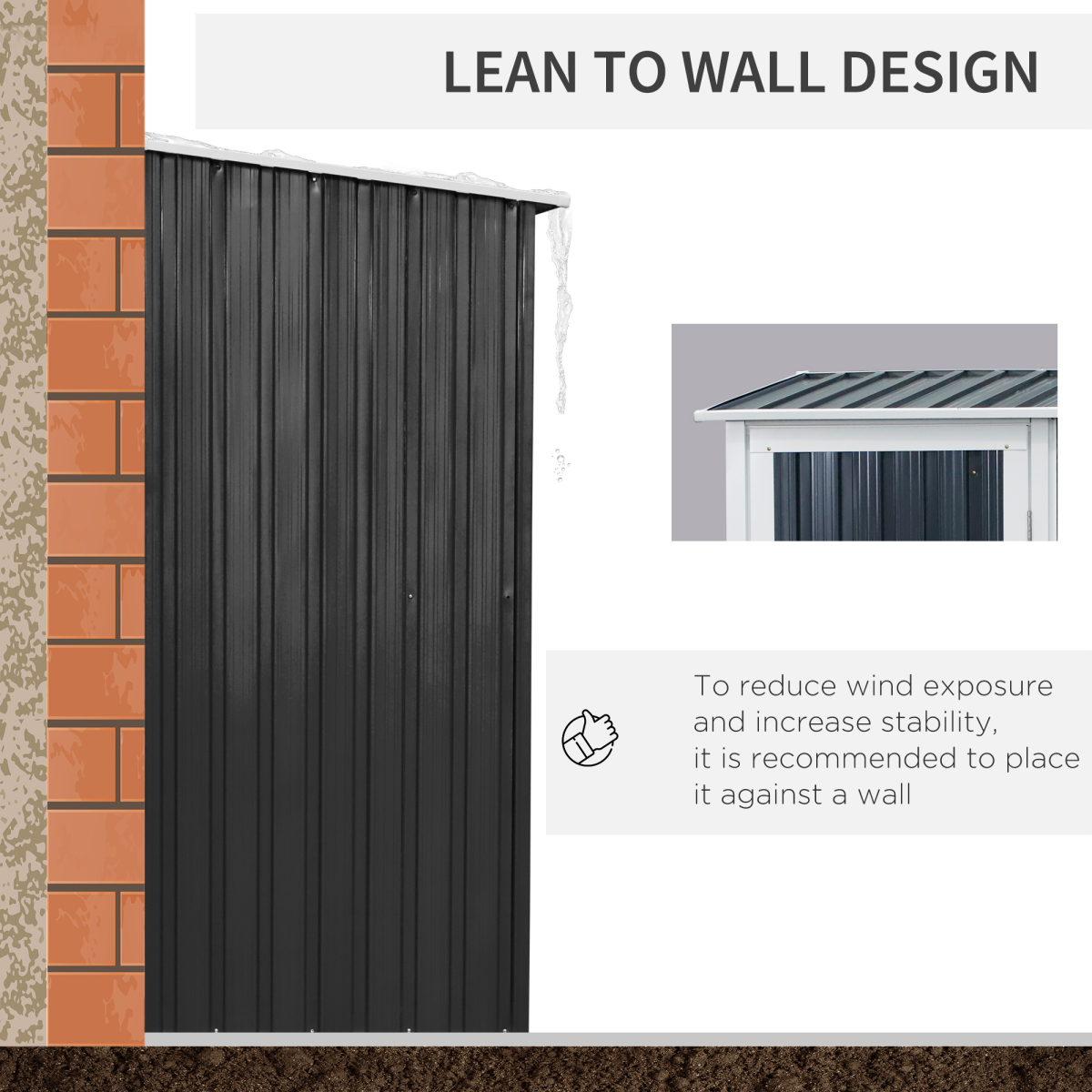 Garden Storage Shed, Sloped Roof, Lockable Door Grey, 142 x 84 x 189cm
