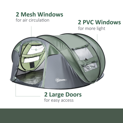 Camping Tent Dome Tent Pop-up Design with 4 Windows for 4-5 Person Outsunny