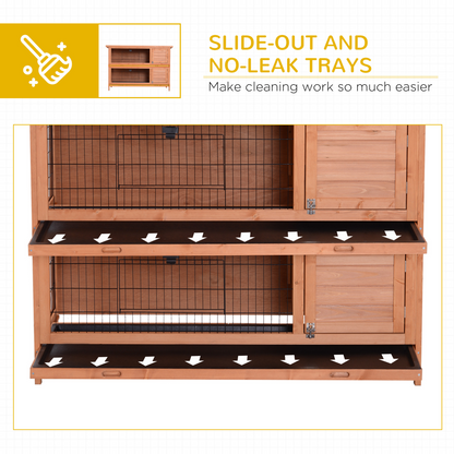 Rabbit Hutch for Two Rabbits Outdoor Guinea Pig Cage w/ Removable Trays, Orange