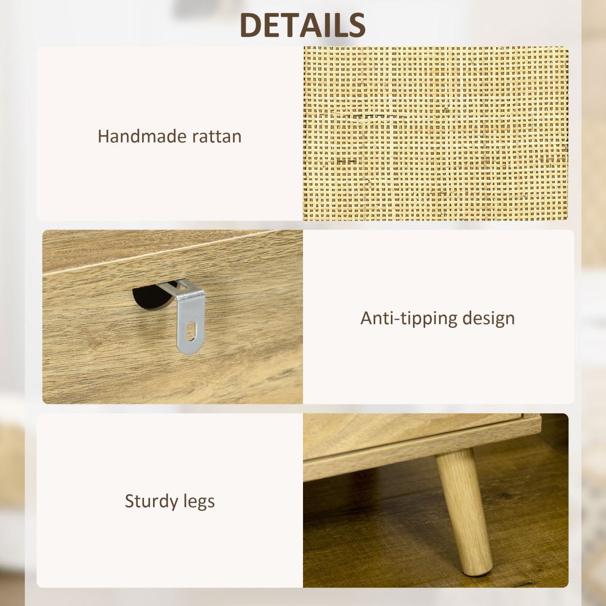 HOMCOM Nightstand, Rattan Bedside Table w/ Cabinet, Shelf, Natural