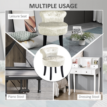 HOMCOM Dressing Table Stool Vanity Seat w/ Rubber Wood Legs Bedroom - Beige