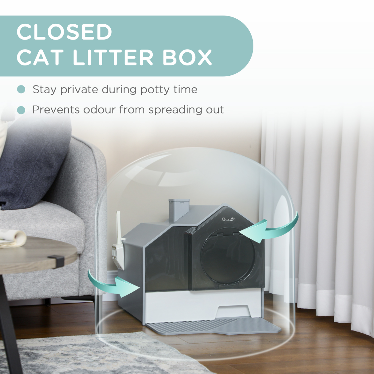 PawHut Hooded Cat Litter Tray with Scoop Drawer Pan, Handle, Deodorant