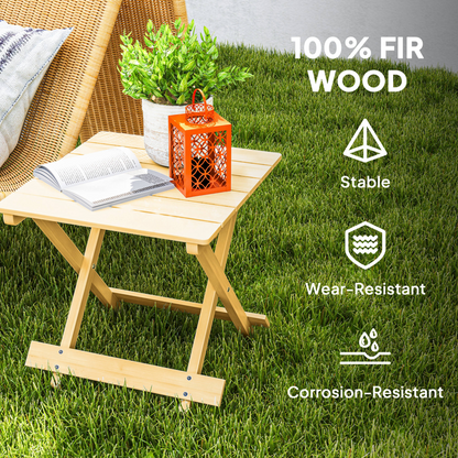 Outsunny Wooden Folding Garden Table, Folding Side Table, Nature Wood Finish