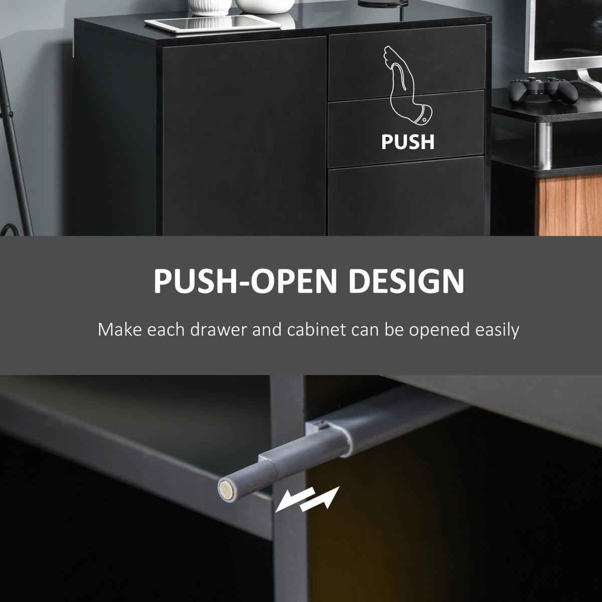 Side Cabinet with 2 Door Cabinet and 2 Drawer for Home Office Black