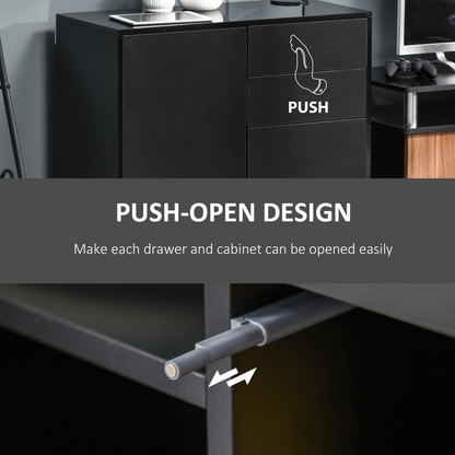 Side Cabinet with 2 Door Cabinet and 2 Drawer for Home Office Black