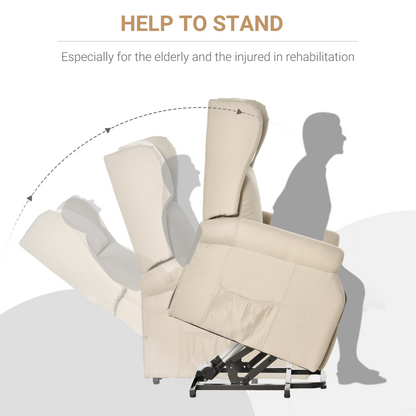 HOMCOM Power Lift Chair for the Elderly Fabric Recliner Armchair w/ Remote Beige