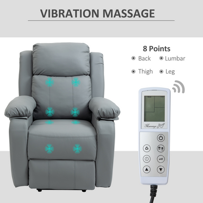 Electric Power Lift Recliner Chair with Massage Vibration Side Pocket, Grey