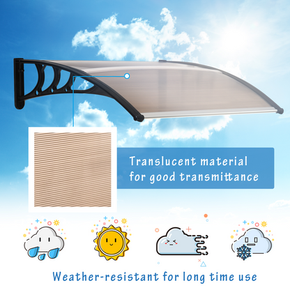 75 L x 120 W x 23 H cm Brown Polycarbonate Curved Awning w/ Black Bracket