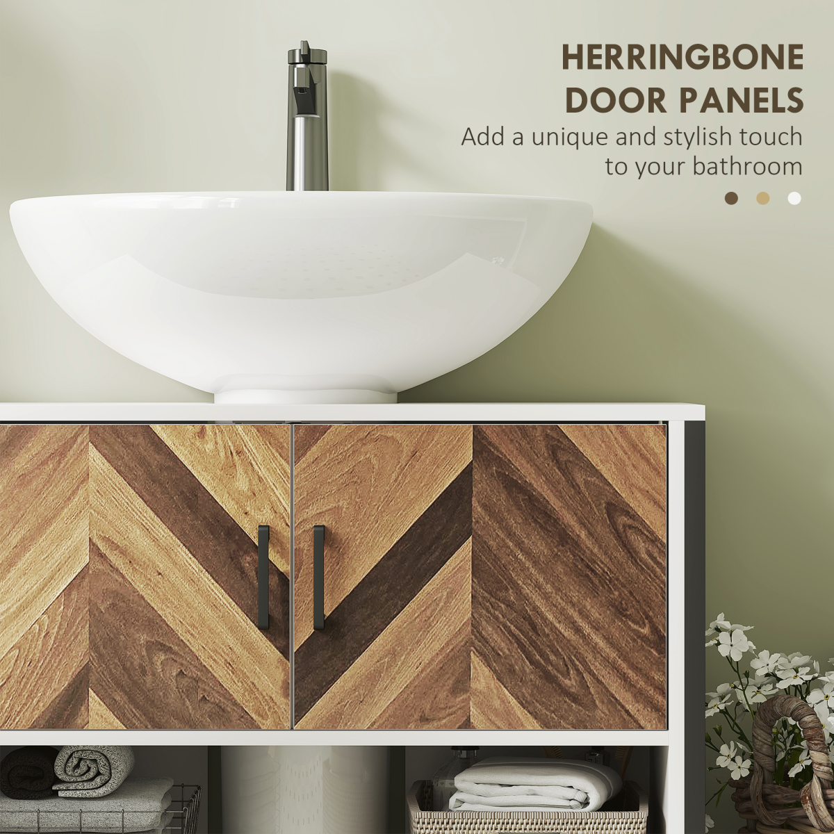 HOMCOM Bathroom Under Sink Cabinet for Basin with or without Pedestal Cream