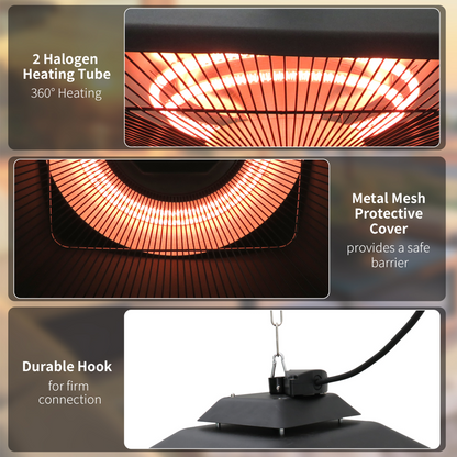Outsunny 2kw Electric Heater LED Halogen Heating Hanging Light Outdoor Remote