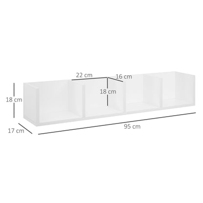 HOMCOM Wall Mount 84 CD / 56 DVD/Blu-ray/ Media Storage Rack 4 Cubes Wooden Shelf Organizer Unit Bookcase Display (White)