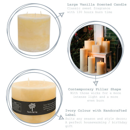 15cm Triple Wick Vanilla Round Pillar Candle