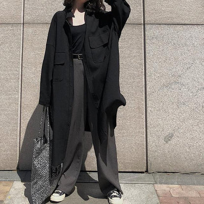 Spring Solid Color Single-breasted Batwing Sleeve Mid-length Long Sleeve Trench Coat Women