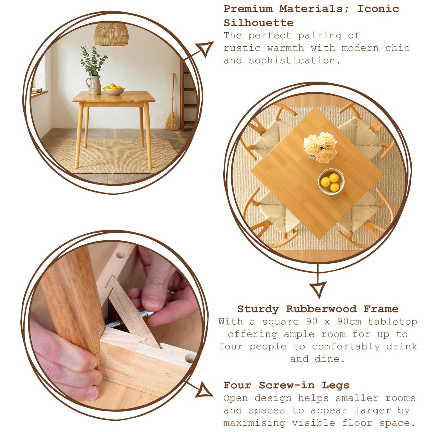 Square Wooden Dining Table - 90cm x 90cm