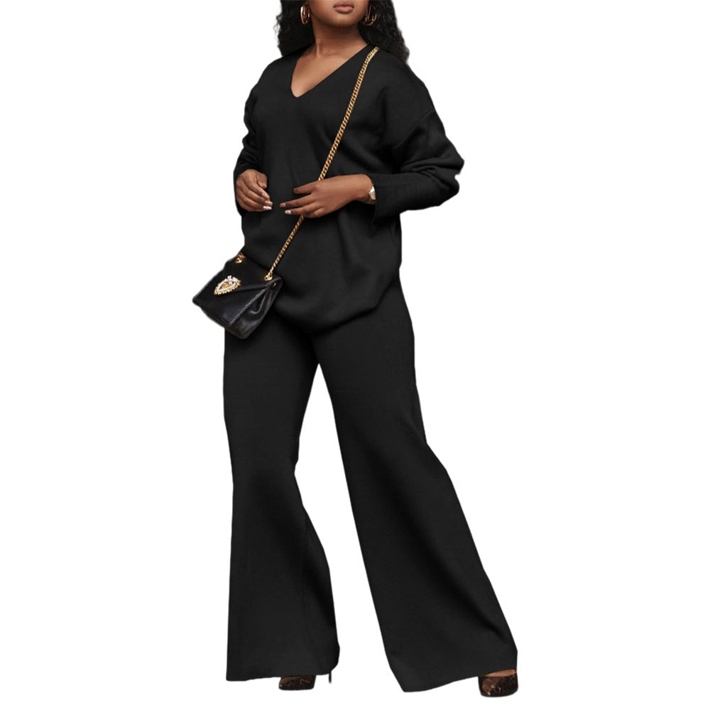 Women's Pure Color Thickened Suede Split Sleeve Two-piece Suit