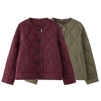 Fashion Single-breasted Quilted Diamond Lattice Cotton-padded Coat