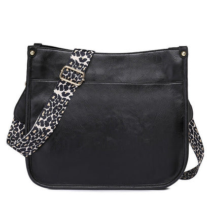 PU Leather Casual Shoulder Messenger Bag Leopard Print Shoulder Strap Tote Bag Large Capacity Minimalist Design