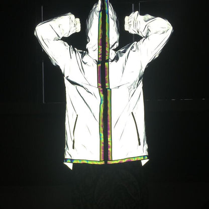 Mid-length Reflective Trench Coat With Zipper