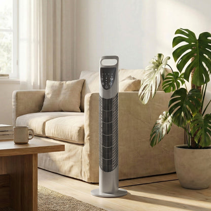 HOMCOM Tower Fan Oscillating 3 Speeds 3 Winds 40W w/ RC Timer Quiet - Grey