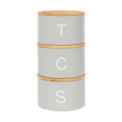 3pc Stacking Tea Coffee Sugar Canister Set with Bamboo Lids