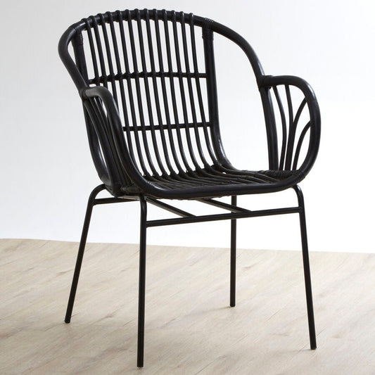 Lagom Black Natural Rattan Chair With Raised Sides