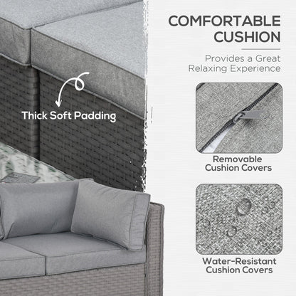 6 PCs PE Rattan Wicker Corner Sofa Set Coffee Table Footstool w/ Cushion - Grey