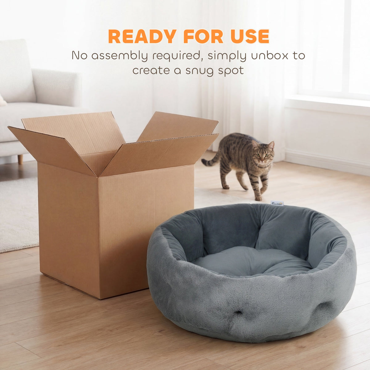 PawHut Cat Bed, Reversible Dog Pet Bed for Indoor Cats and Small Dogs, Round Bed with Supportive Bolster, Dark Grey