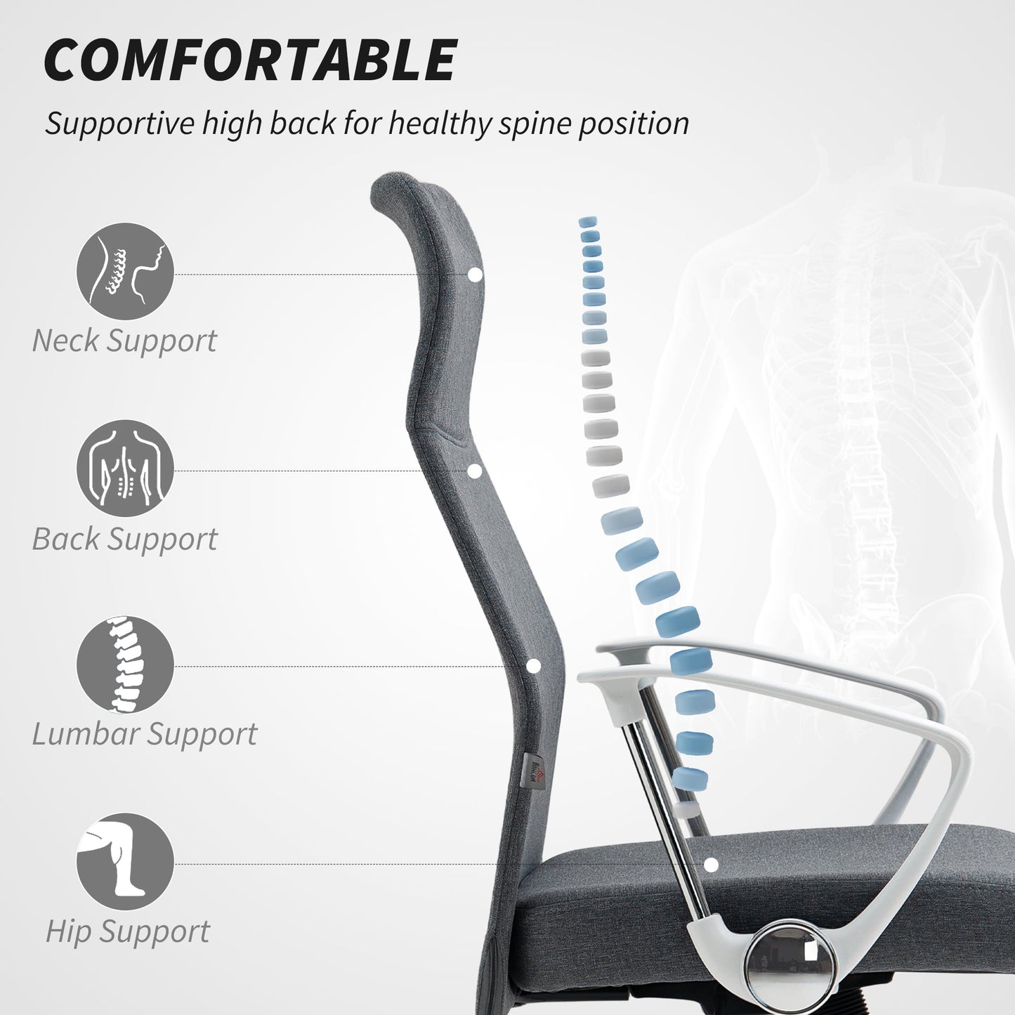 HOMCOM Fabric High Back Office Chair - Grey