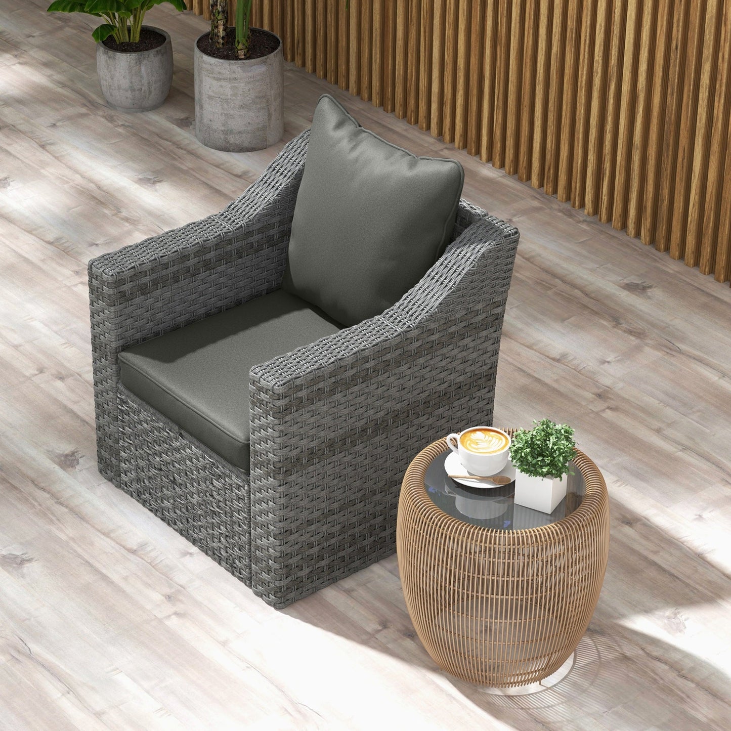 Outsunny Seat and Back Padded Cushion Set - Charcoal Grey