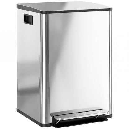 HOMCOM 40L Dual Compartment Stainless Steel Bin, with Deodoriser Holders - Silver Tone
