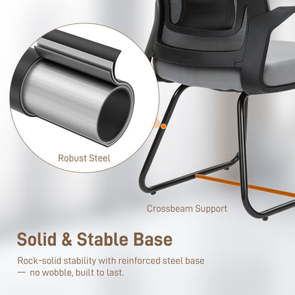 HOMCOM Desk Chair No Wheels, Office Chair with Mesh Back, Lumbar Support, Metal Base for Waiting Room, Conference Room, Dark Grey