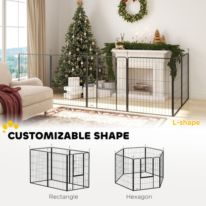 PawHut 6 Panels Dog Playpen, Portable Detachable Puppy Pen with Door, for Large Dogs, 100cm High, Black