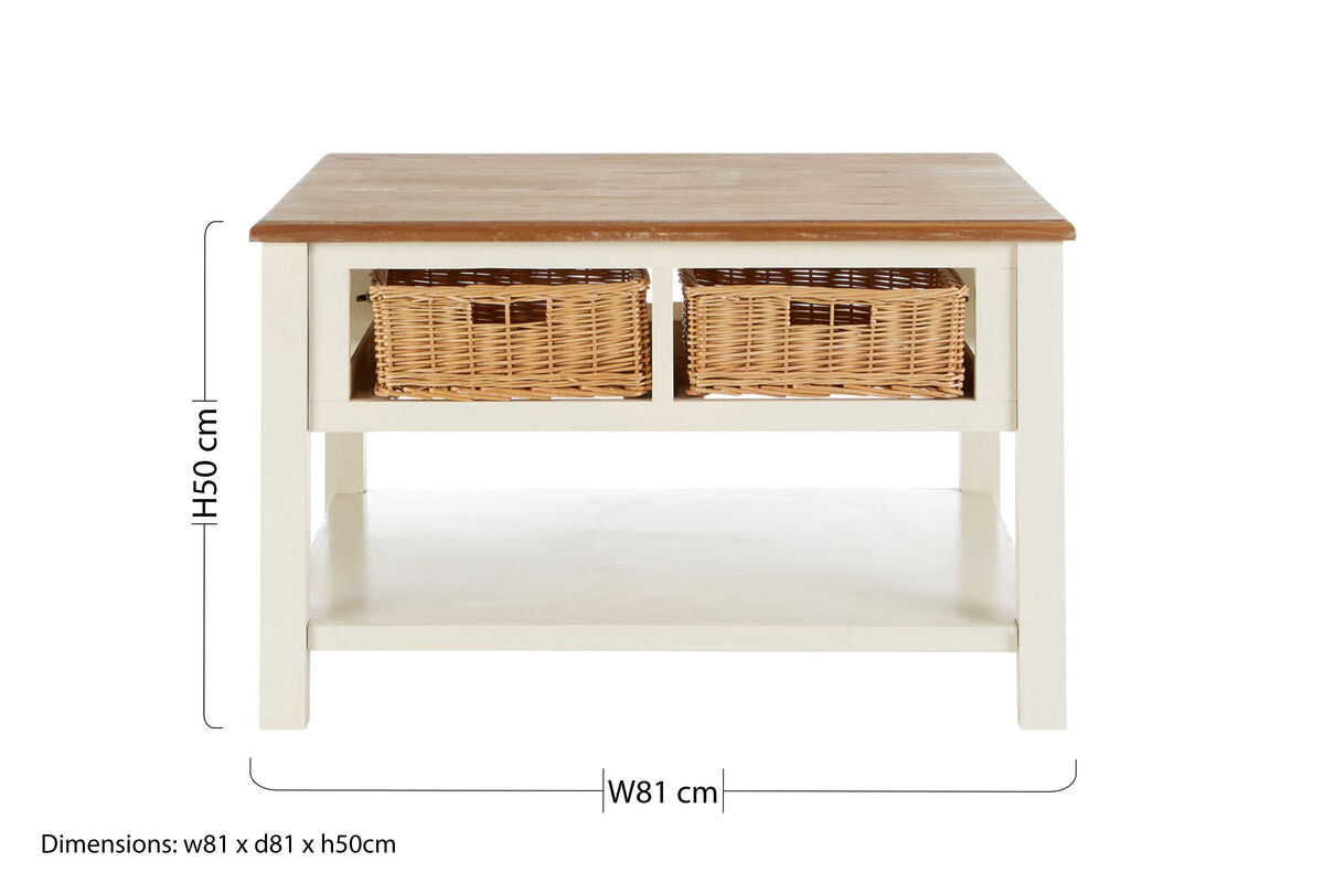 Dorset Cream Coffee Table with Rattan Storage Baskets