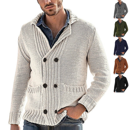 Men's Fashion Solid Color Lapel Long Sleeve Knit Jacket