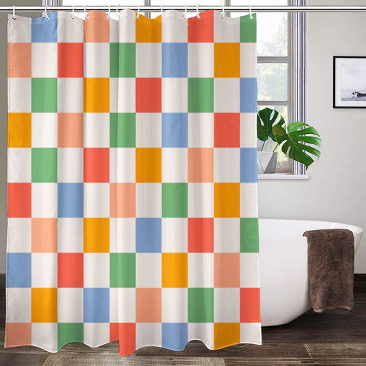 Lovetar Retro Checkered Vintage 60s 70s Shower Curtain Vintage Washable Waterproof Fabric Bath Curtains Set for Bathroom for Bathroom Decor Art with