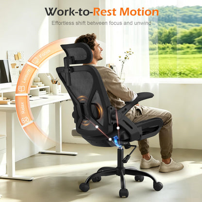 YONISEE Office Chair, Ergonomic Desk Chair with Adjustable Padded Lumbar Support, Flip-Up Armrests, Breathable Mesh Seat