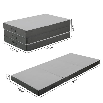 MeMoreCool Tri Fold Mattress 190x90cm, Single, 10cm Thick Foam Foldable Futon Mattress with Washable Cover, Portable Floor Guest Sleeping Mat for