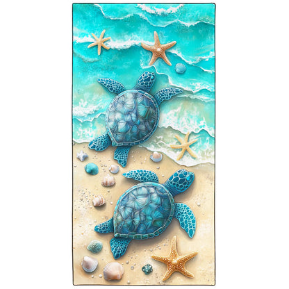 Violetpos Twin Sea Turtles & Shells Beach Towel, Extra Large 180x90 cm 250GSM Microfibre, Sand Free Quick Dry