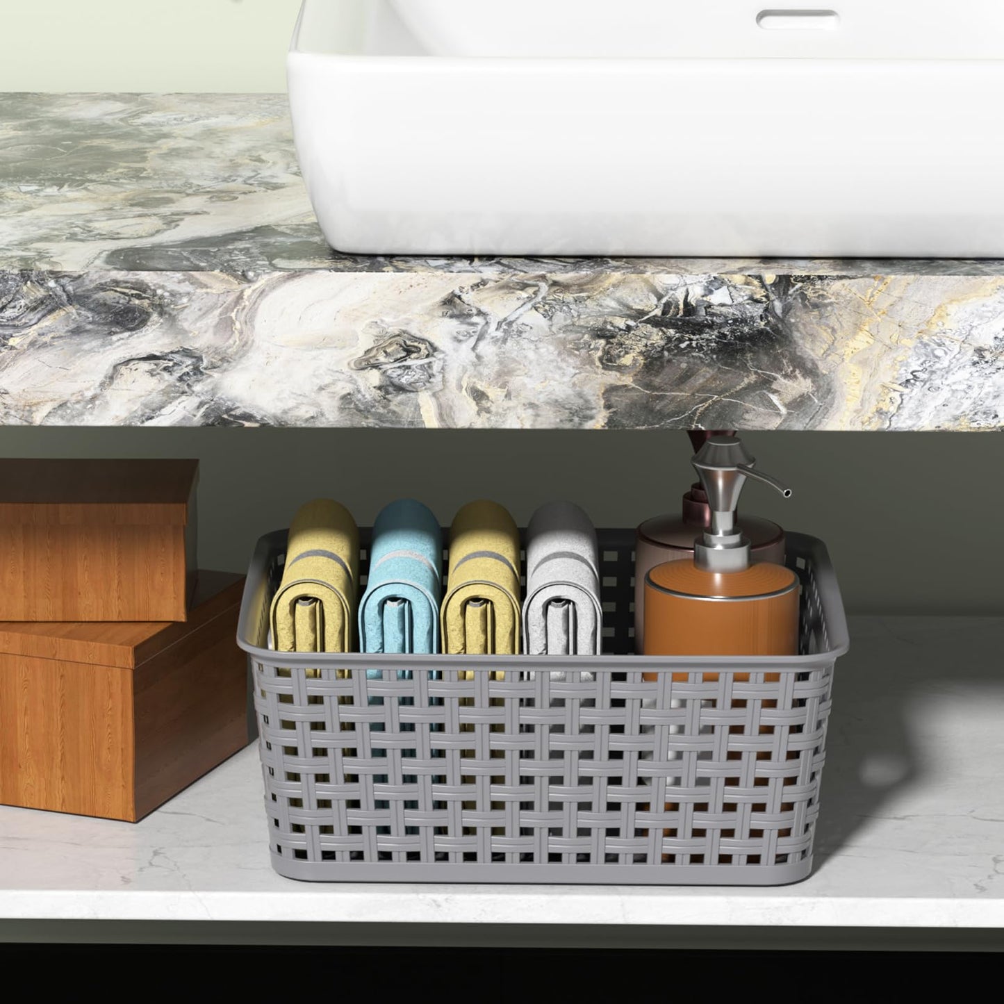 Ordate Plastic Storage Baskets, Small Plastic Weave Basket, 6 Packs