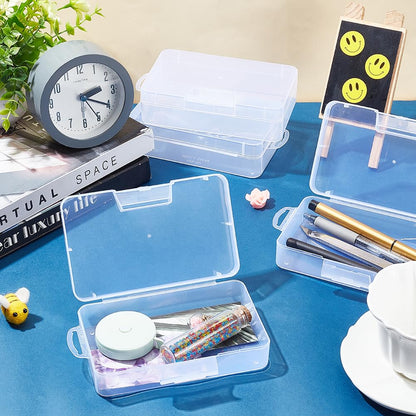 BENECREAT 4 Pack 16x9x4cm Large Clear Plastic Box Container Clear Storage Organizer with Hinged Lid for Small Craft Accessories Office Supplies Clips
