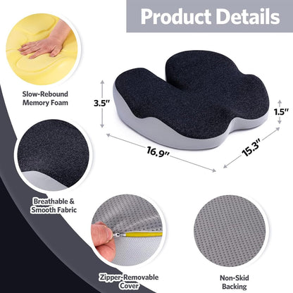 Sioloc Comfort Office Chair Cushions Memory Foam Seat Cushion for Wheelchair, Driving Butt Pillow for Office Chair with Non-Slip Cover(Grey)