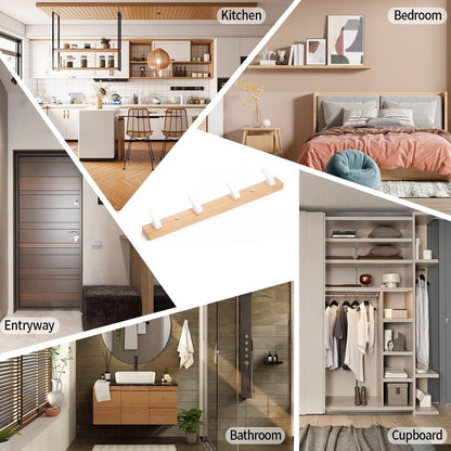 SARIHOSY 5 in 1 Row Clothes Rail Wall Mounted Towel Holder, Coat Rack for Wall Wooden Bar White Wooden Coat Pegs Wall Mounted Decorative Coat Rack