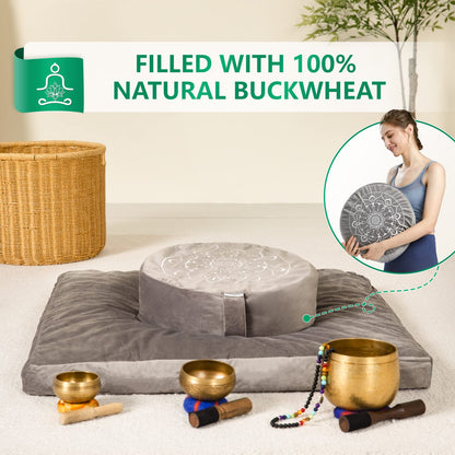 Hihealer Large Meditation Cushion and Zabuton Mat Set Meditation Pillow and Zafu Mat for Men and Women (Blue)