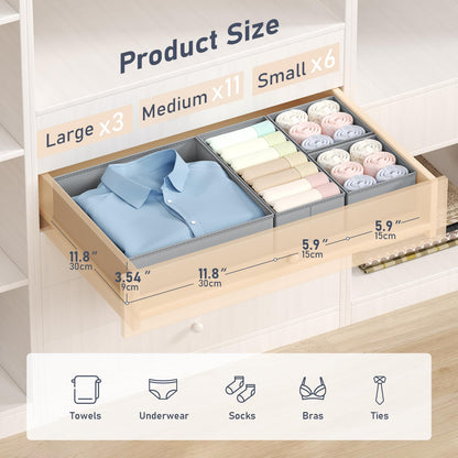 DIMJ Drawer Organizer Clothes - 20 Pack Closet Drawer Organizer Bins for Baby Clothes Storage, Fabric Dresser Organizer for Nursery Bedroom