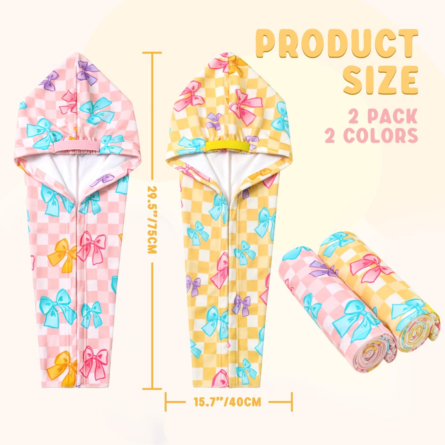 WAWSAM 2 Pack Kids Hair Towel Wrap for Girls, Microfibre Hair Turban Towel Fast Drying, Hair Towel Wrap with Elastic Strap for Long Hair