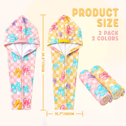 WAWSAM 2 Pack Kids Hair Towel Wrap for Girls, Microfibre Hair Turban Towel Fast Drying, Hair Towel Wrap with Elastic Strap for Long Hair