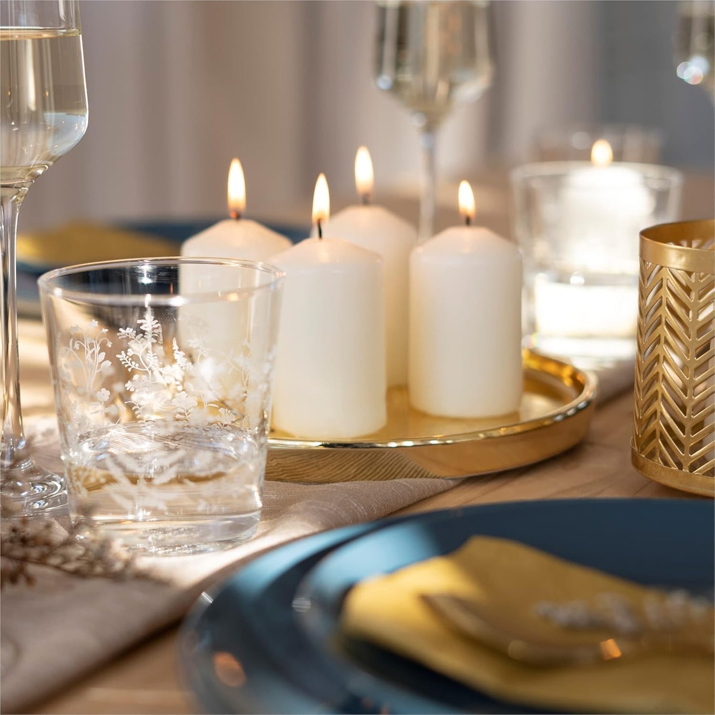 Hofer Ivory Pillar Candles - Set of 40 Decorative Small Candles - 4 x 7 cm - 11 Hours Long Burning - Unscented - Dripless - Smokeless - RAL Quality